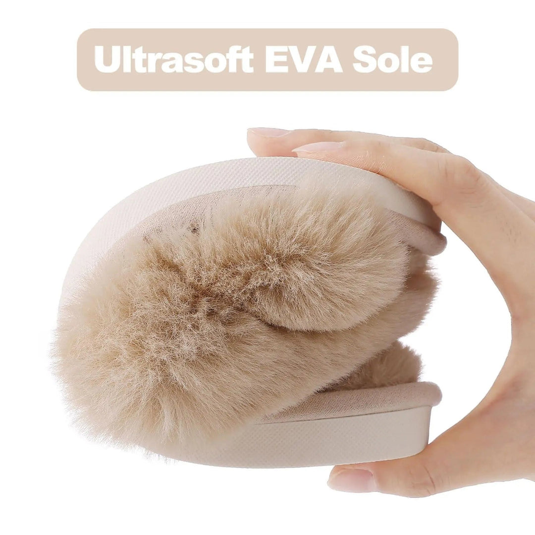 Cross-Band Plush Slippers for Women with Anti-Skid Sole | Cozy Slippers That Stay On | Slippers