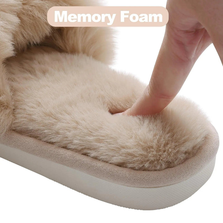 Cross-Band Plush Slippers for Women with Anti-Skid Sole | Cozy Slippers That Stay On | Slippers