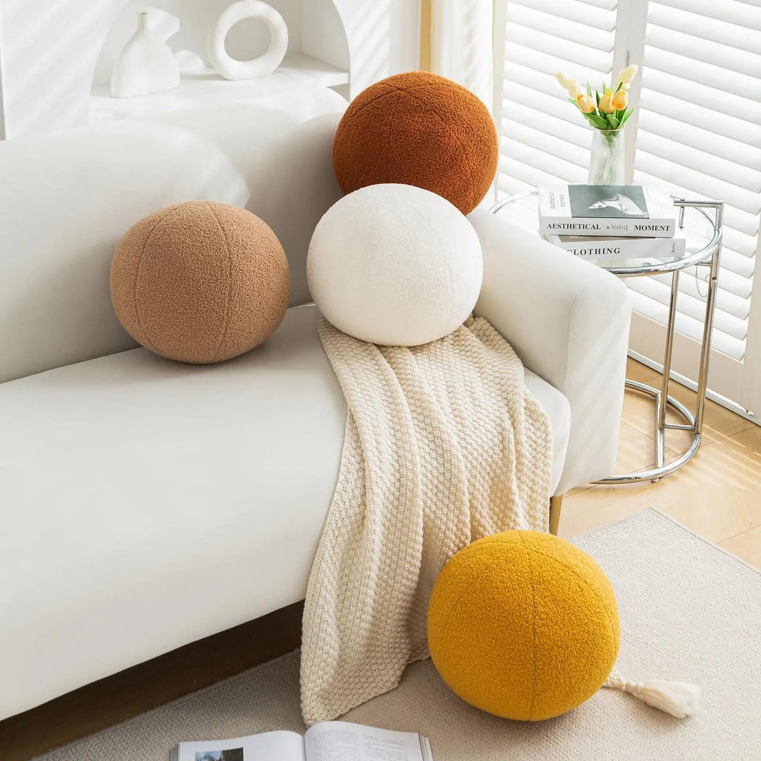 Round Ball Decorative Pillow for Sofa, Bed and Accent Chair | Soft Sculptural Accent | Throw Pillows
