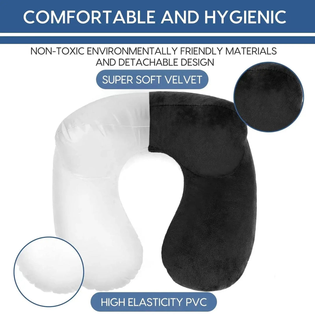 U-Shape Inflatable Travel Neck Pillow with Adjustable Air Firmness | Inflatable Pillow That Packs Small | Travel Pillows