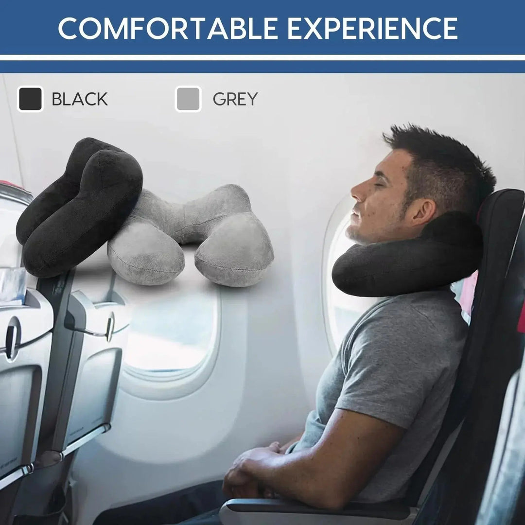 U-Shape Inflatable Travel Neck Pillow with Adjustable Air Firmness | Inflatable Pillow That Packs Small | Travel Pillows