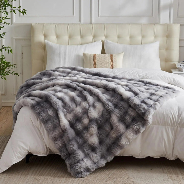 Reversible Faux Rabbit Fur and Velvet Fleece Throw Blanket | Two Textures, One Throw | Throw Blankets