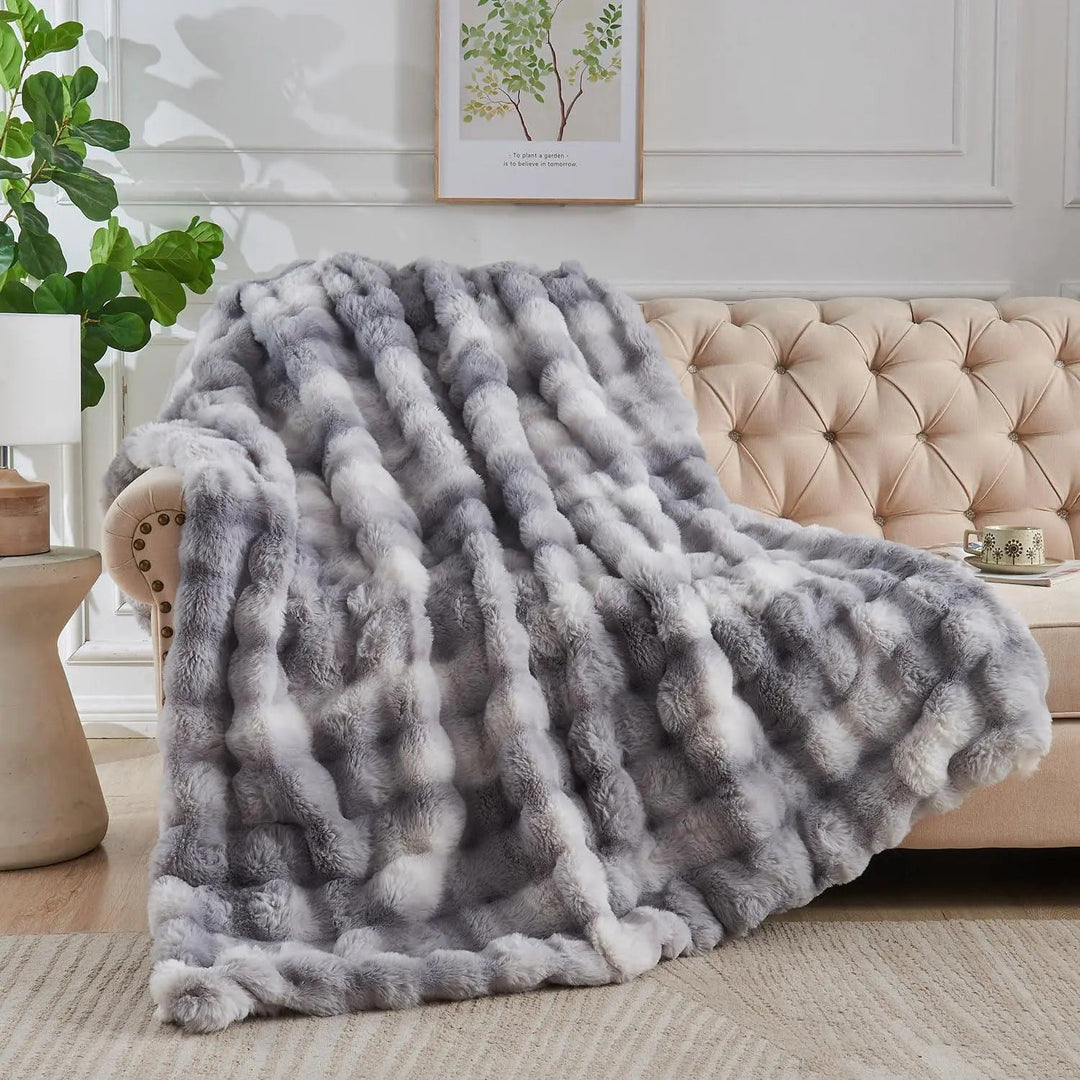 Reversible Faux Rabbit Fur and Velvet Fleece Throw Blanket | Two Plush Sides, One Cosy Throw | Throw Blankets