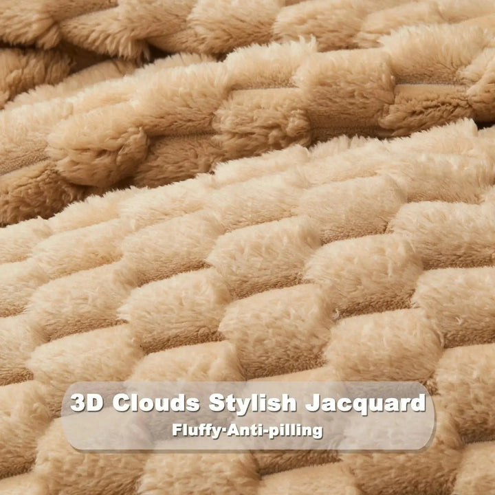 3D Cloud Jacquard Fleece Blanket in Silky Flannel | Soft Raised-Texture Warmth | Throw Blankets