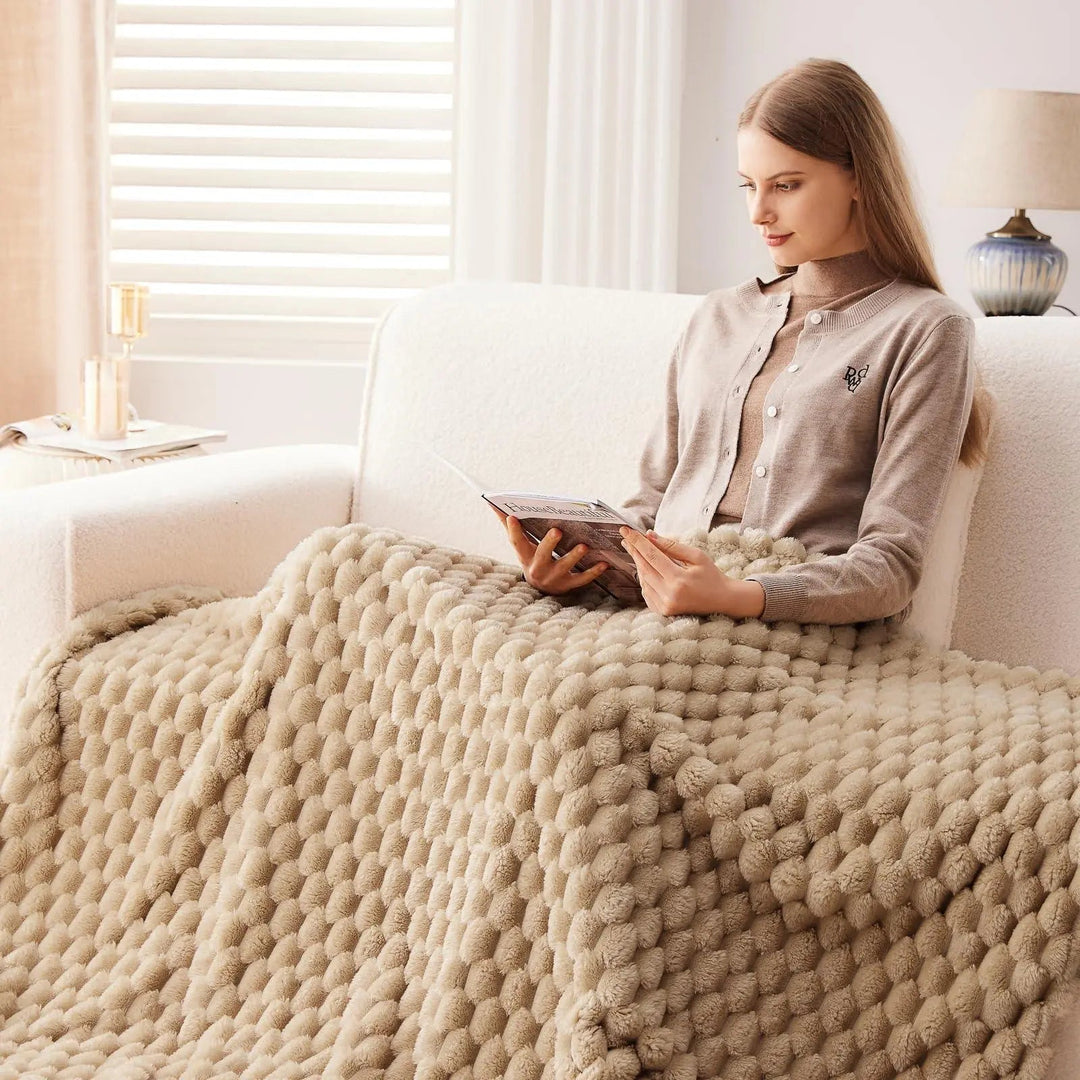 3D Clouds Jacquard Silky Flannel Fleece Blanket for All Seasons | Cloud-Textured Throw for Every Season | Throw Blankets