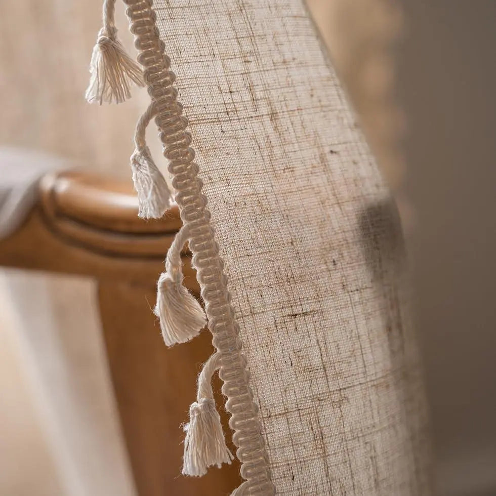 Boho Cotton-Linen Blend Curtain Panels with Tassels, Set of 2 | Tassel Curtains with Gentle Light Filtering | Curtains