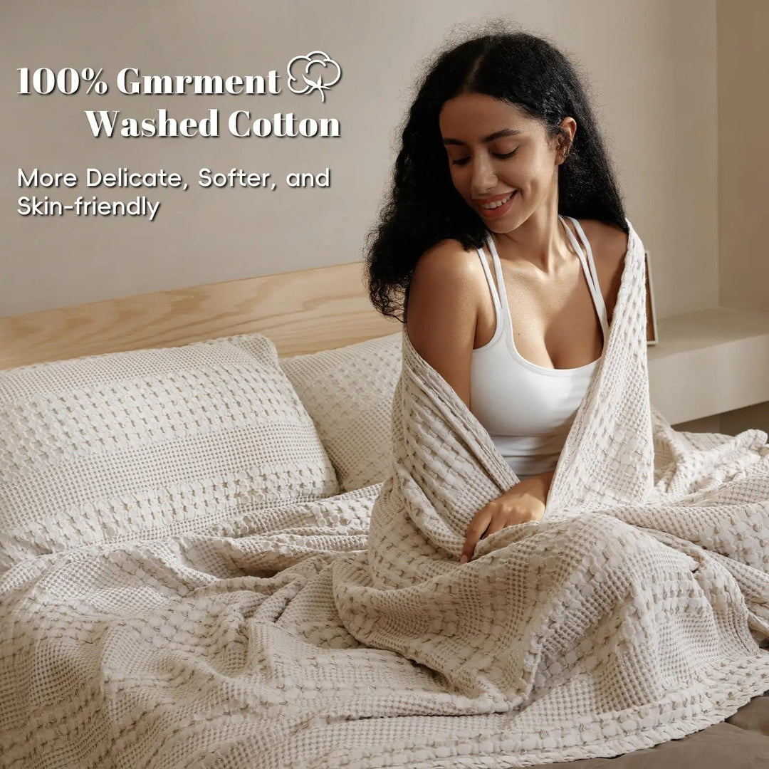 Cotton Waffle Weave Summer Blanket in Double, Queen and King | Breathable Comfort for Warm Nights | Throw Blankets