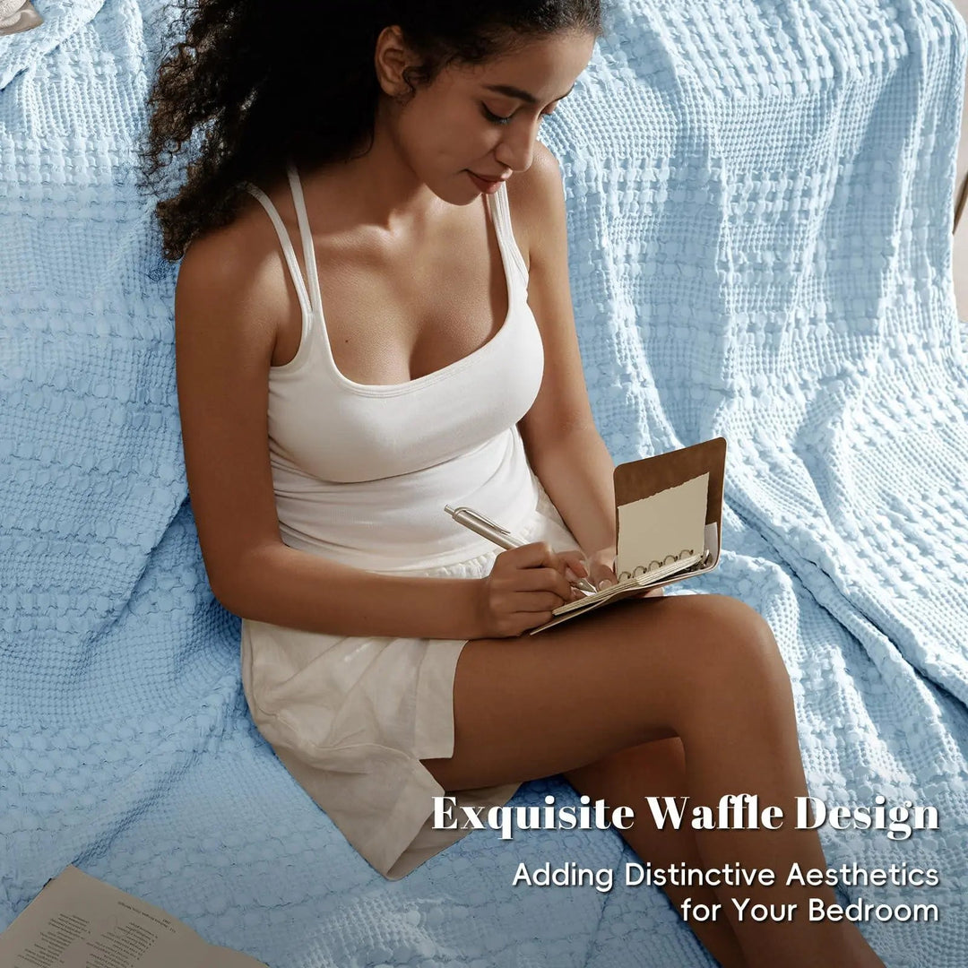 Cotton Waffle Weave Summer Blanket in Double, Queen and King | Breathable Comfort for Warm Nights | Throw Blankets