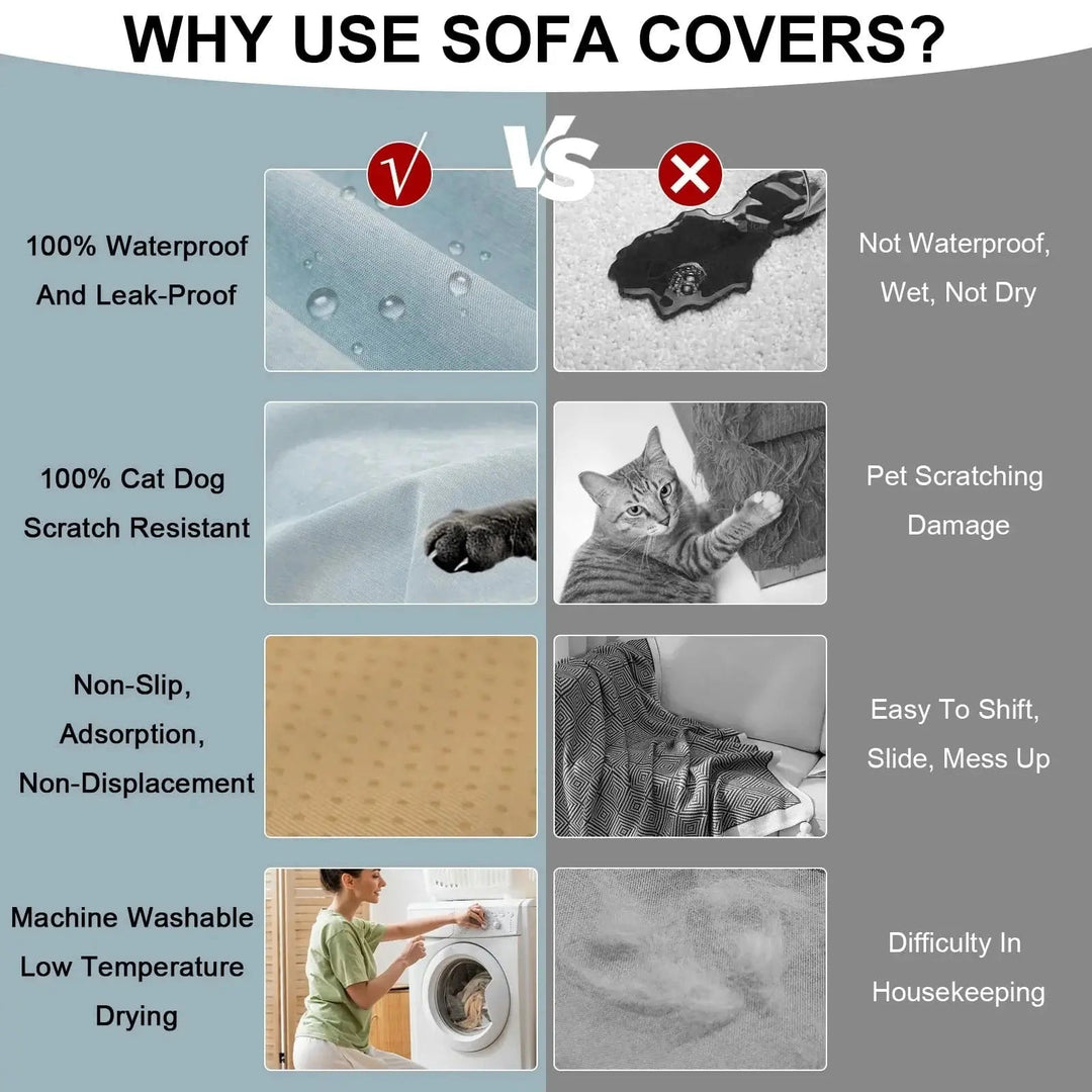 Waterproof Anti-Slip Solid Color Sofa Cover in Light Blue | Spill-Resistant Sofa Protection | Sofa Covers