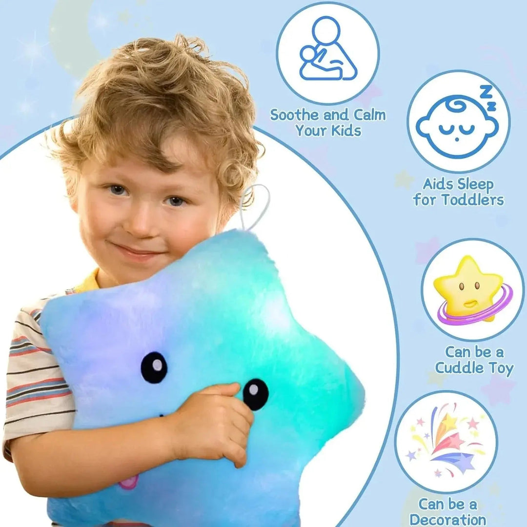 Twinkle Star LED Plush Pillow with Soft Glow, 9 Inch | Glowing Star Cushion for Cosy Rooms | Plush Pillows