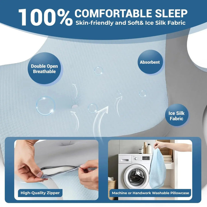 Dual-Curve Memory Foam Wedge Pillow with Ice Silk Cover | Cool Support for Reading and Rest | Wedge Pillows