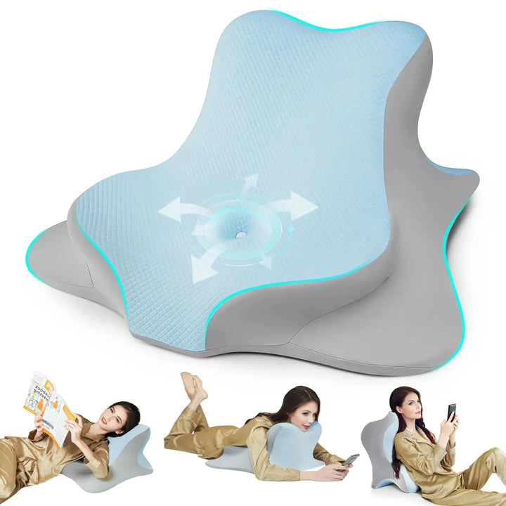 Dual-Curve Memory Foam Lounge Pillow for Reading in Bed | Comfortable Reading Support | Reading Pillows