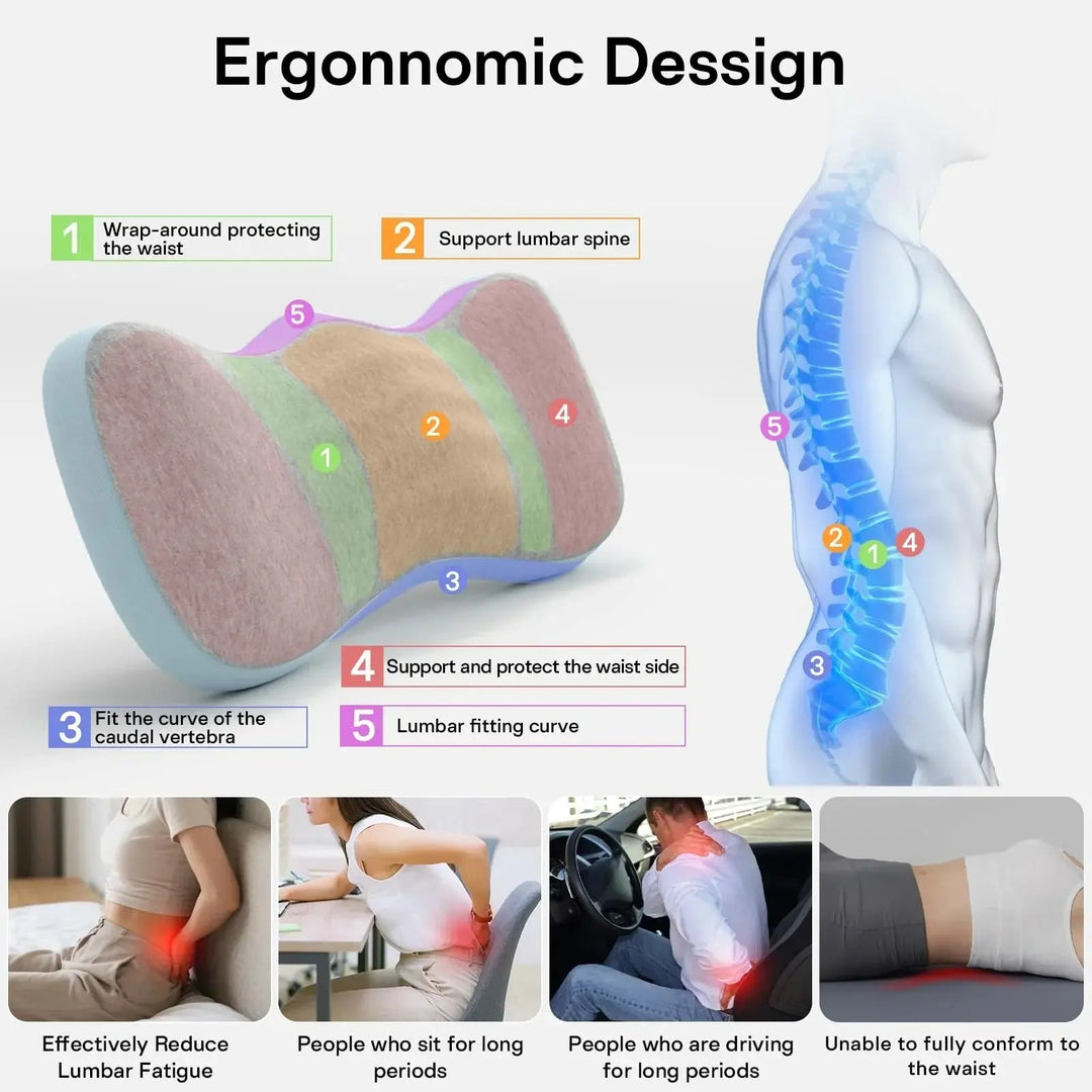 Ergonomic Memory Foam Lumbar Cushion for Bed, Car and Sofa Support | Contoured Low-Back Cushion for Any Seat | Lumbar Cushions