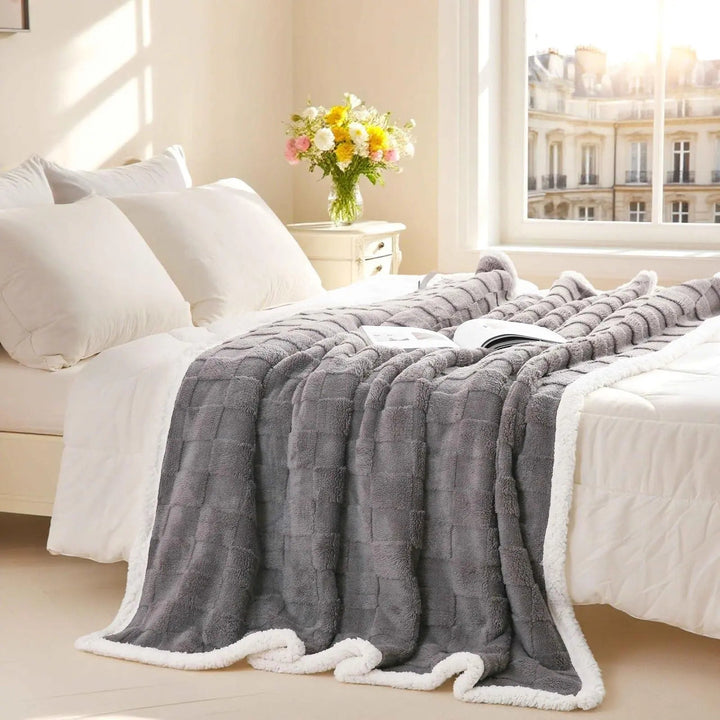 Sherpa Flannel Throw Blanket with Fluffy Reverse Side | Medium-Weight Cozy Layer | Throw Blankets