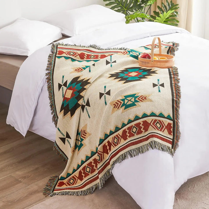 Aztec Boho Woven Throw Blanket with Fringe Edges | Bold Pattern and Cozy Texture | Throw Blankets