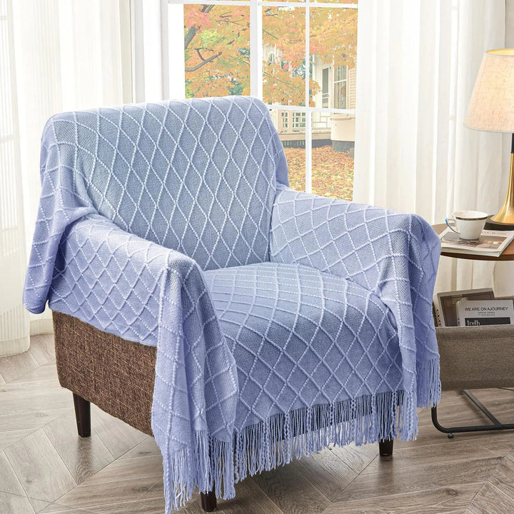 Nordic Open Knit Throw Blanket with Tassel Edges | Textured Warmth for Sofa and Bed | Throw Blankets