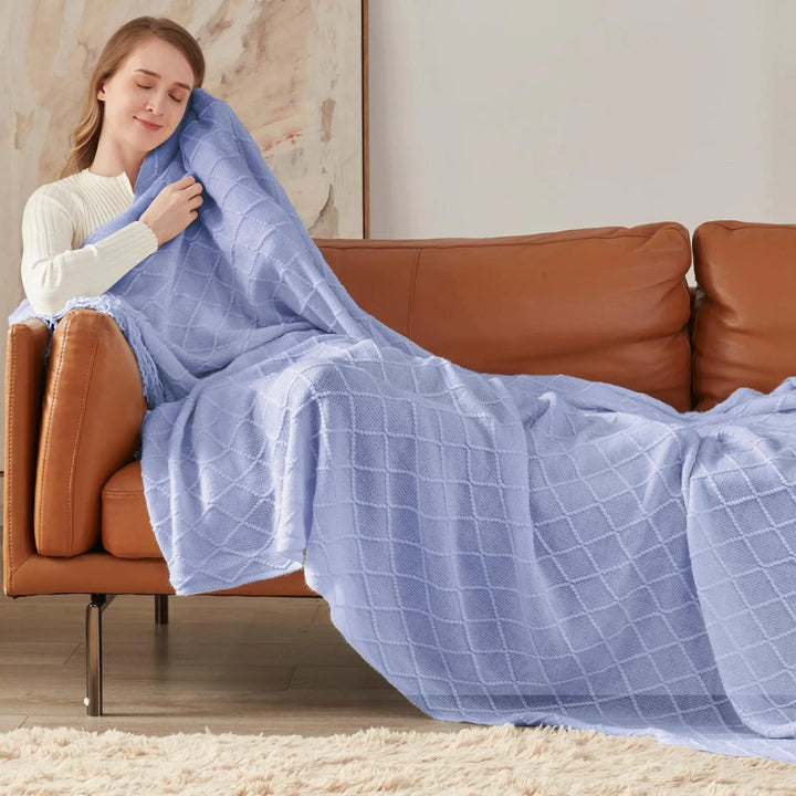 Nordic Open Knit Throw Blanket with Tassel Edges | Textured Warmth for Sofa and Bed | Throw Blankets