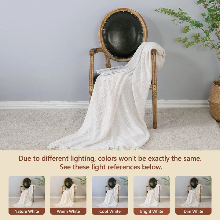 Nordic Open Knit Throw Blanket with Tassel Edges | Textured Warmth for Sofa and Bed | Throw Blankets