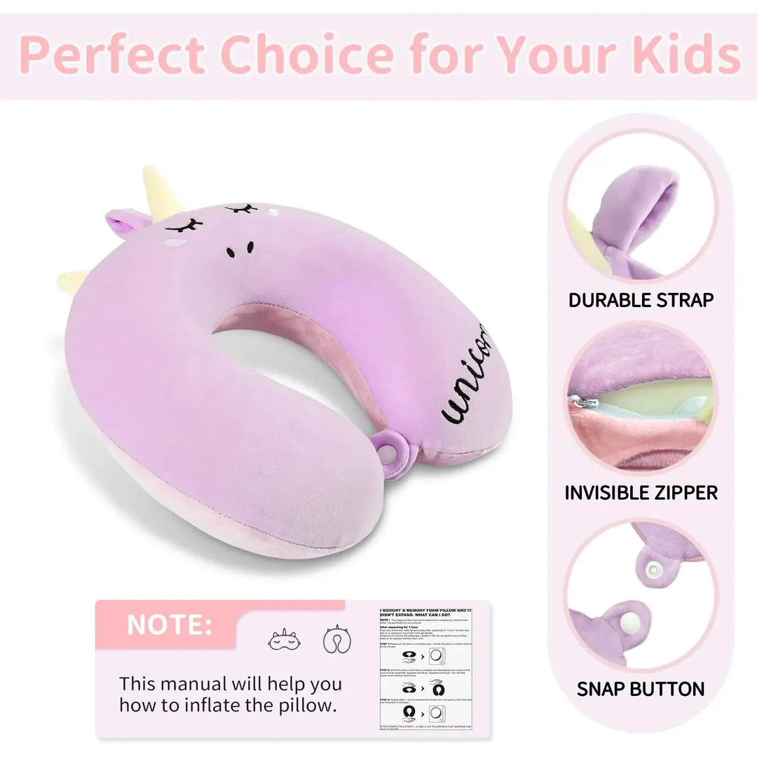 Unicorn Plush U-Shaped Memory Foam Travel Neck Pillow 12 Inch | Playful Neck Cushion for Journeys | Travel Pillows