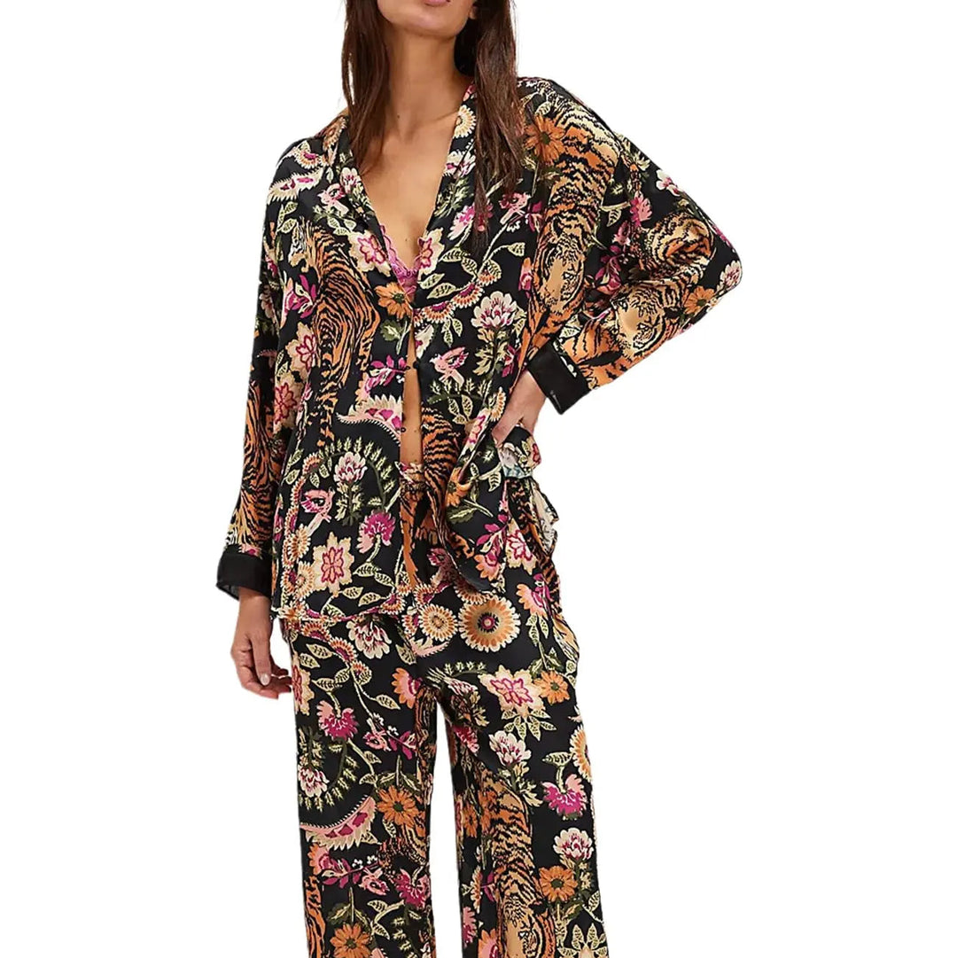 Western Floral Satin Pajamas Set for Women, Long Sleeve Top and Pants | Cowgirl Floral Satin Loungewear | Pajama Sets