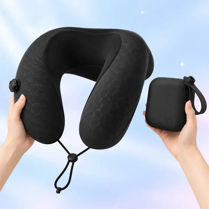 Inflatable U-Shaped Travel Neck Pillow with Pocket Case and Press Valve | Packs Down to Pocket Size | Travel Pillows