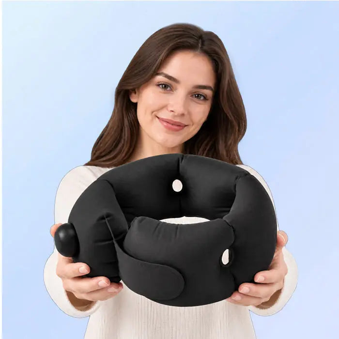 360 Inflatable Travel Neck Pillow with Hook-and-Loop Strap | All-Round Neck Support | Travel Pillows