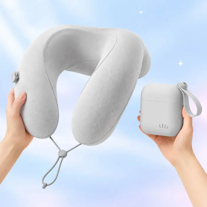 Inflatable U-Shaped Travel Neck Pillow with Pocket Case and Press Valve | Packs Down to Pocket Size | Travel Pillows