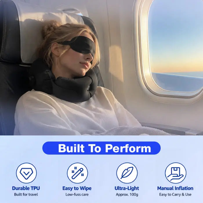 360 Inflatable Travel Neck Pillow with Hook-and-Loop Strap | All-Round Neck Support | Travel Pillows