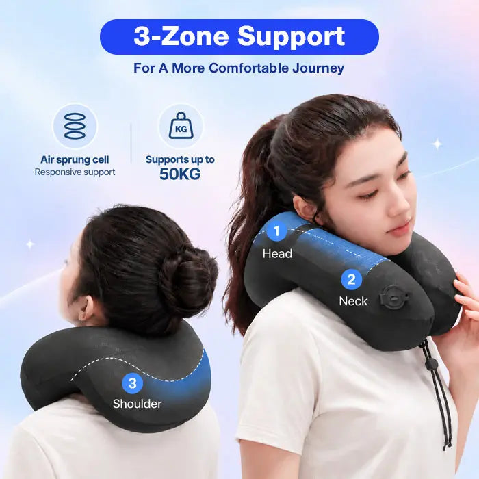 Inflatable U-Shaped Travel Neck Pillow with Pocket Case and Press Valve | Packs Down to Pocket Size | Travel Pillows