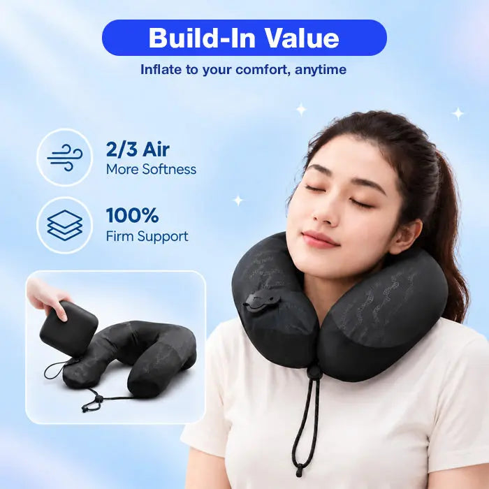 Pocket Size Inflatable U-Shaped Travel Pillow with Press Valve | Pocket Inflatable Neck Pillow | Travel Pillows
