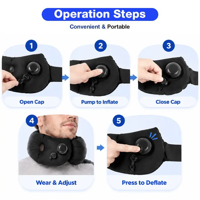 360 Inflatable Travel Neck Pillow with Hook-and-Loop Strap | All-Round Neck Support | Travel Pillows