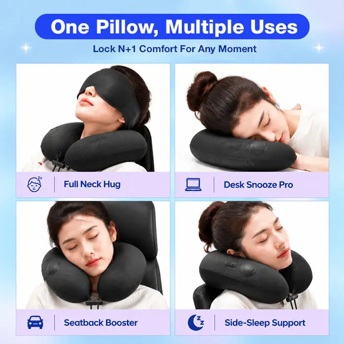 Inflatable U-Shaped Travel Neck Pillow with Pocket Case and Press Valve | Packs Down to Pocket Size | Travel Pillows