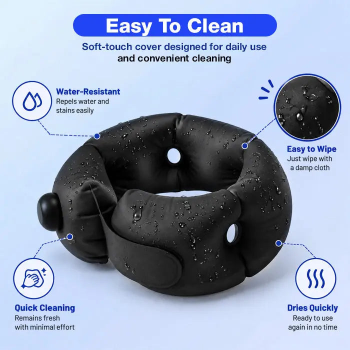 360 Inflatable Travel Neck Pillow with Hook-and-Loop Strap | All-Round Neck Support | Travel Pillows