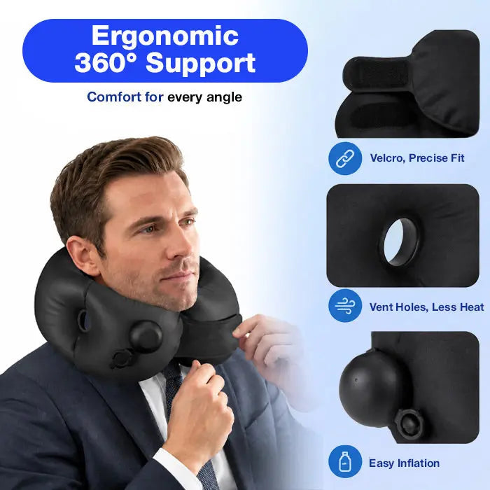Inflatable U-Shaped Travel Pillow with Adjustable Support | Adjustable Inflatable Travel Pillow | Travel Pillows