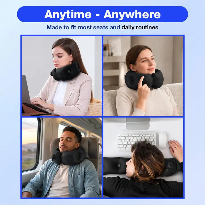 360 Inflatable Travel Neck Pillow with Hook-and-Loop Strap | All-Round Neck Support | Travel Pillows