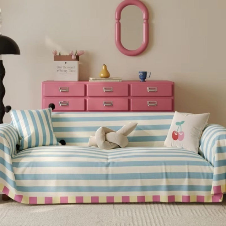 Pastel Striped Dustproof Sofa Cover for Couch in Soft Microfiber | Pastel Stripes, Full Dust Cover | Sofa Covers