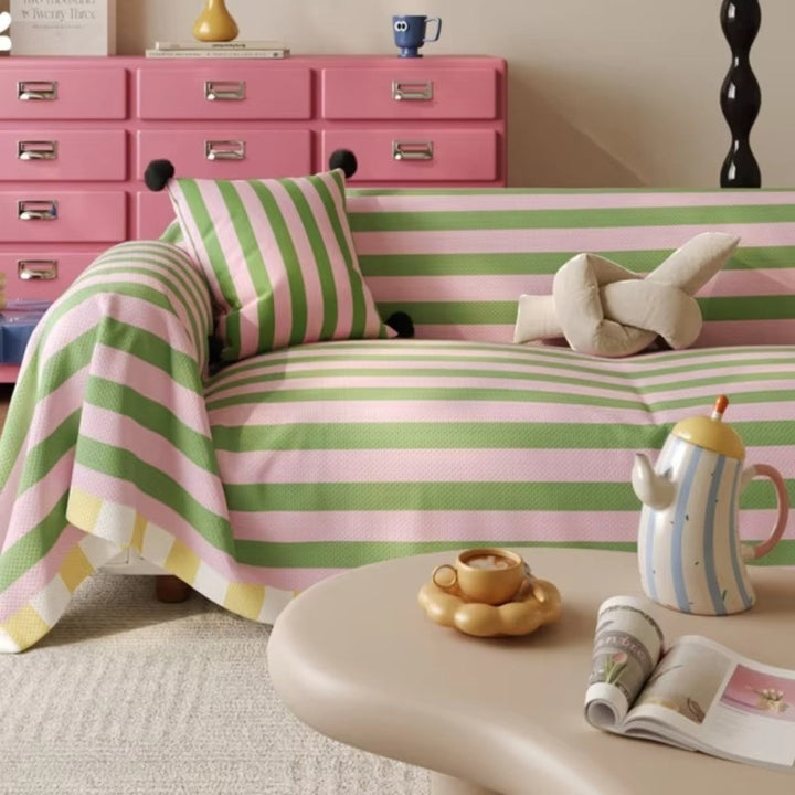 Pastel Striped Dustproof Sofa Cover for Couch in Soft Microfiber | Pastel Stripes, Full Dust Cover | Sofa Covers