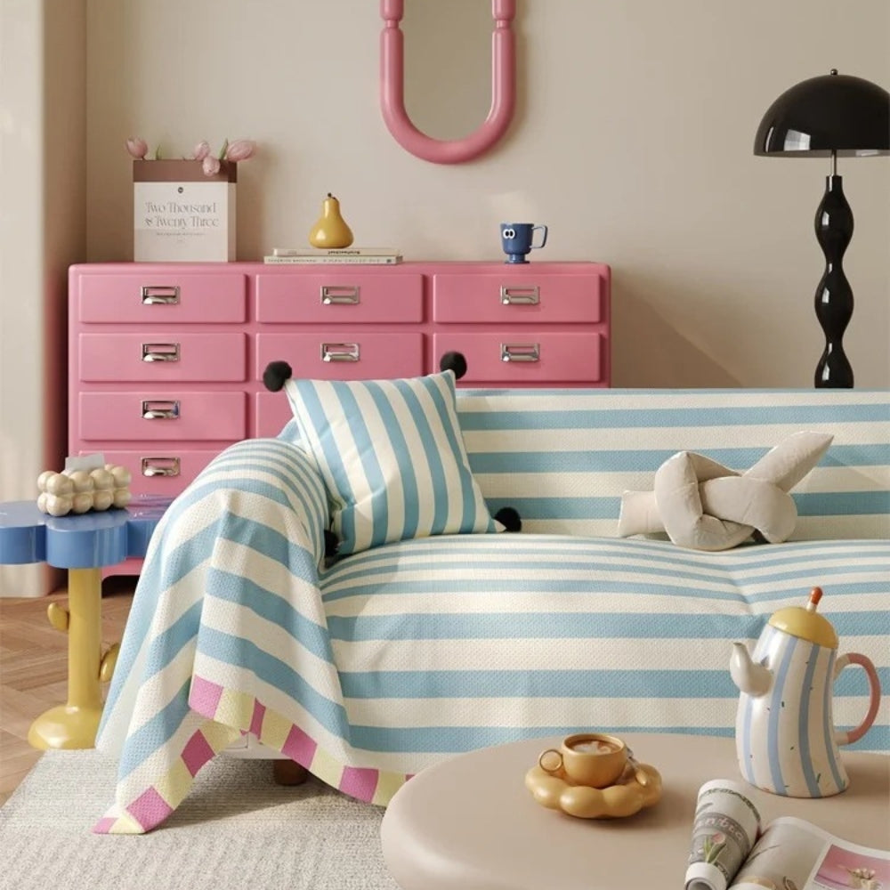 Pastel Striped Dustproof Sofa Cover for Couch in Soft Microfiber | Pastel Stripes, Full Dust Cover | Sofa Covers