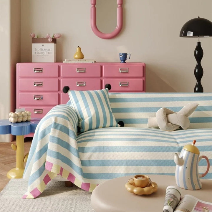 Pastel Striped Dustproof Sofa Cover for Couch in Soft Microfiber | Pastel Stripes, Full Dust Cover | Sofa Covers