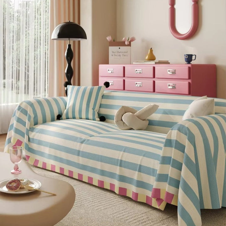 Pastel Striped Dustproof Sofa Cover for Couch in Soft Microfiber | Pastel Stripes, Full Dust Cover | Sofa Covers