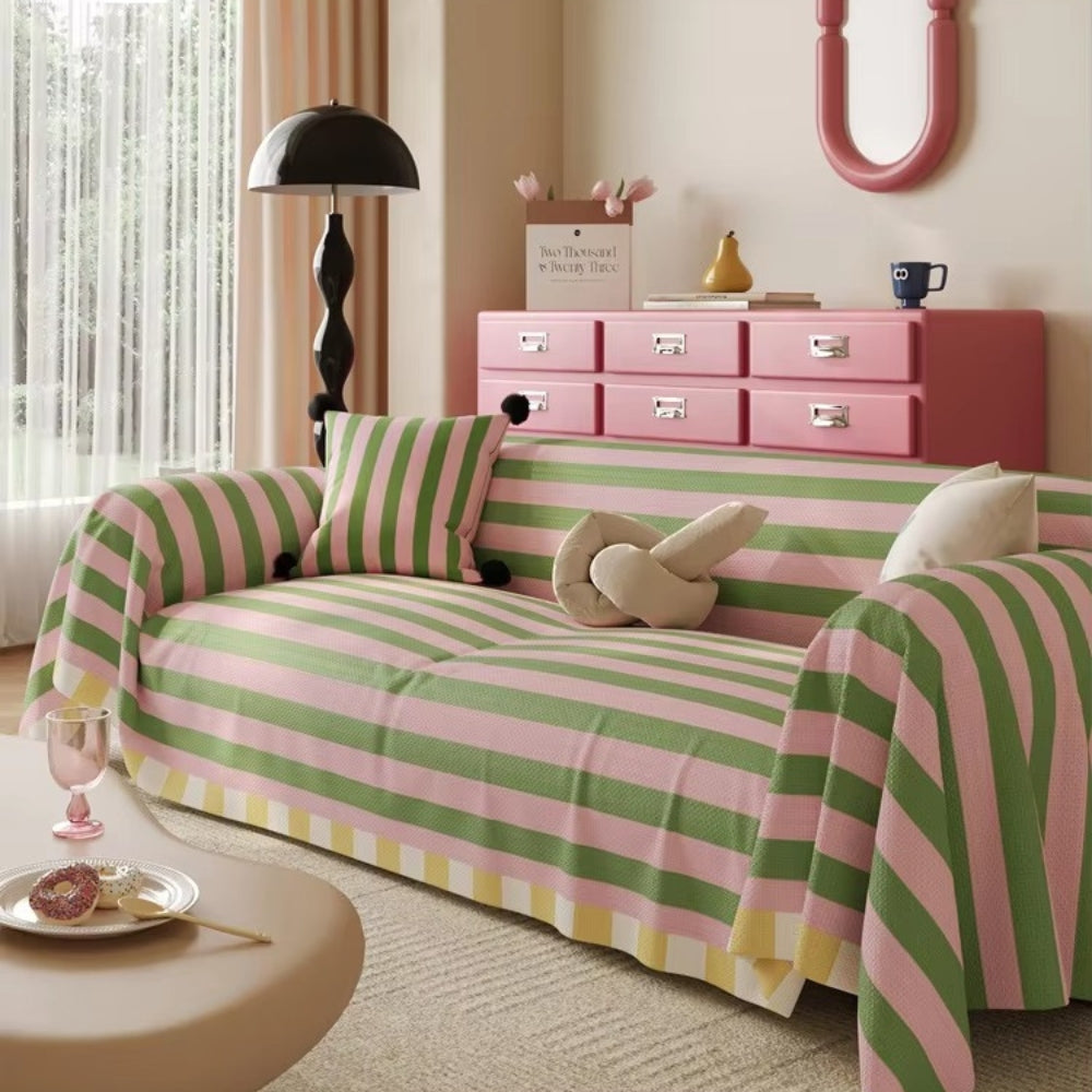 Pastel Striped Dustproof Sofa Cover for Couch in Soft Microfiber | Pastel Stripes, Full Dust Cover | Sofa Covers