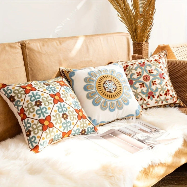 Vintage Embroidered Throw Pillow Cushion Cover, 18 Inch | Rich Embroidery on a Cushion Cover | Cushion Covers