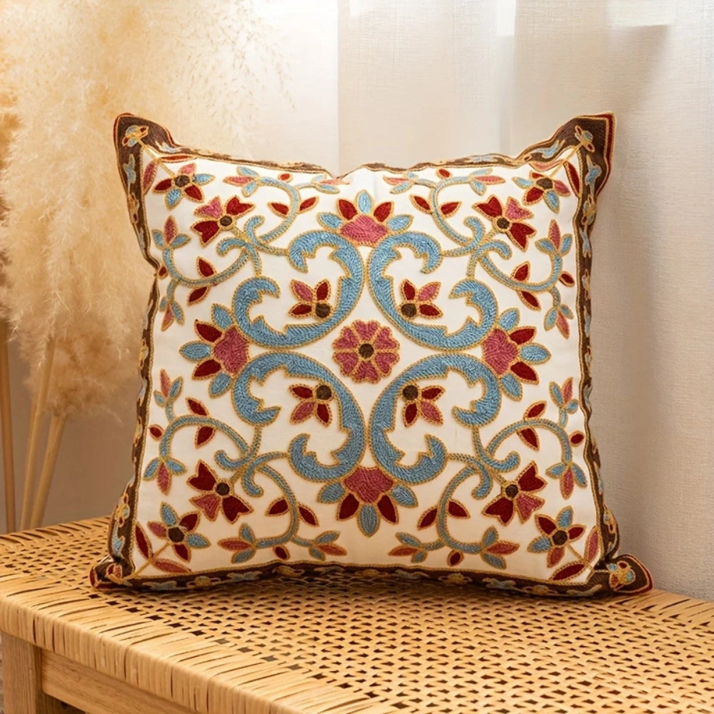 Vintage Embroidered Throw Pillow Cushion Cover, 18 Inch | Rich Embroidery on a Cushion Cover | Cushion Covers