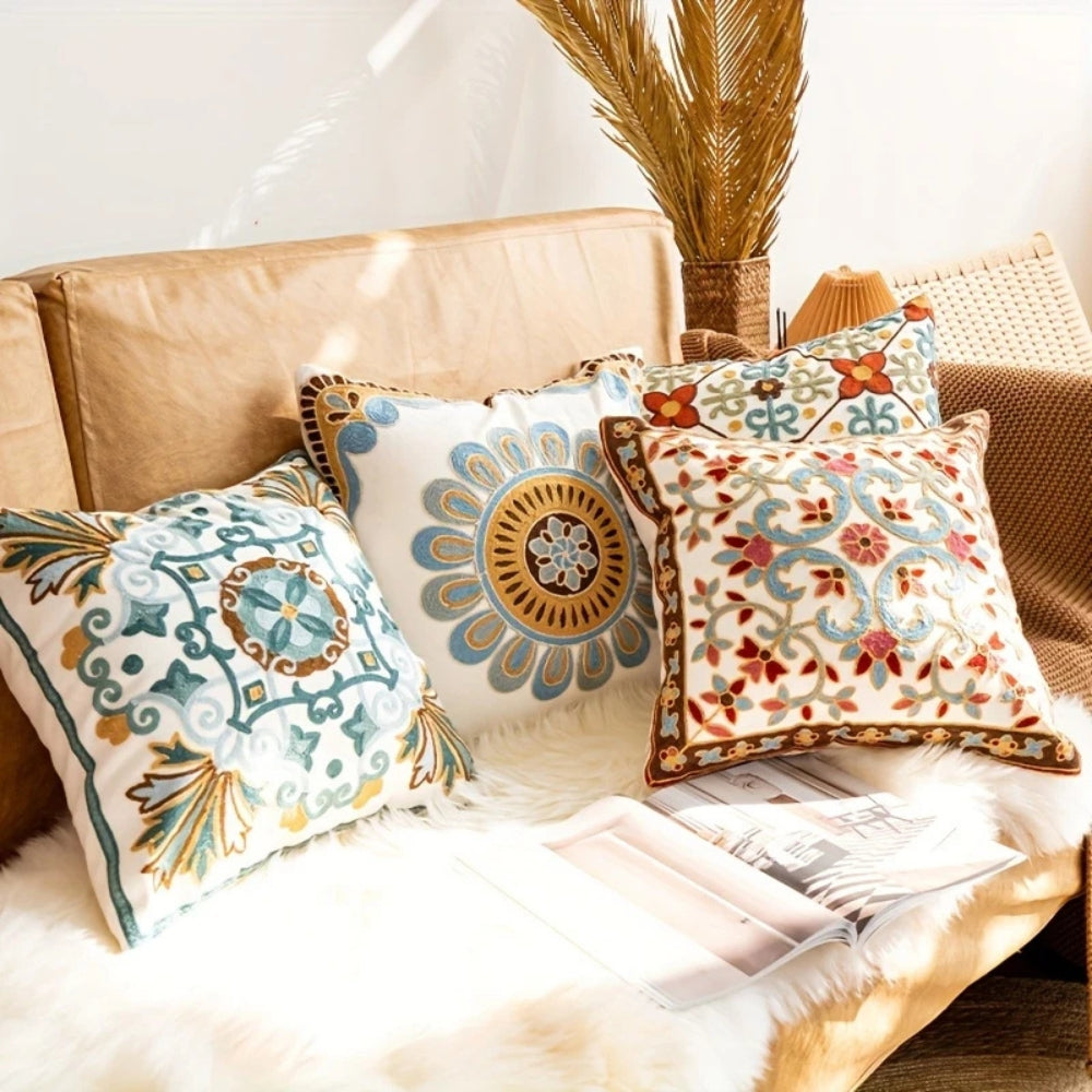Vintage Embroidered Throw Pillow Cushion Cover, 18 Inch | Rich Embroidery on a Cushion Cover | Cushion Covers