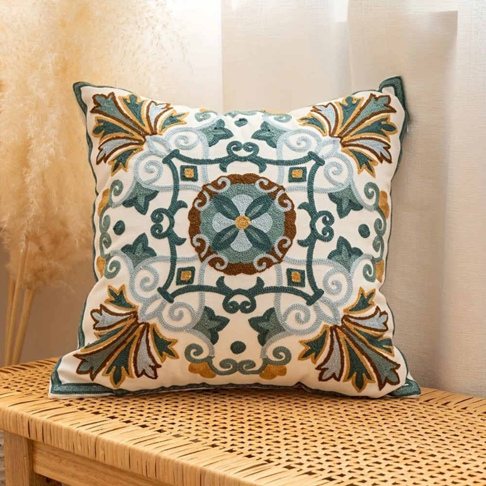 Vintage Embroidered Throw Pillow Cushion Cover, 18 Inch | Rich Embroidery on a Cushion Cover | Cushion Covers