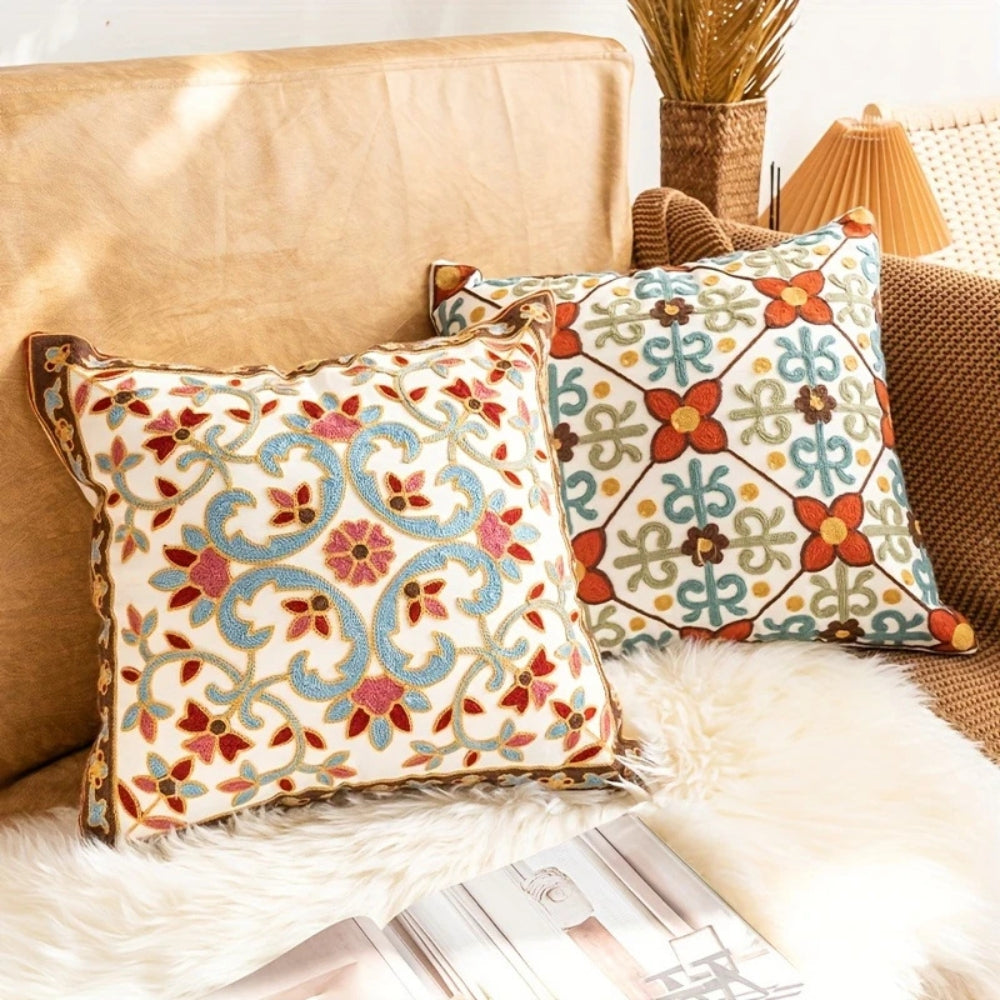 Vintage Embroidered Throw Pillow Cushion Cover, 18 Inch | Rich Embroidery on a Cushion Cover | Cushion Covers
