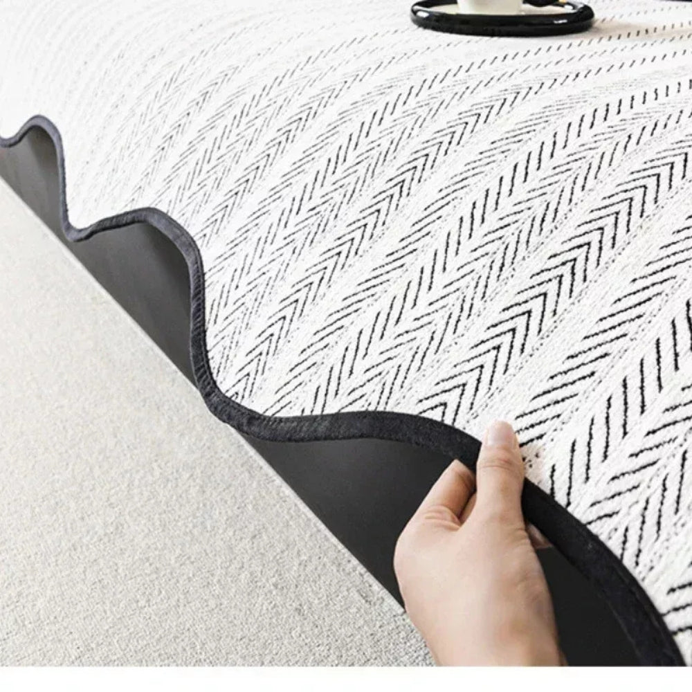 Scallop Edge Herringbone Non-Slip Sofa Cover in Soft Fabric | A Scalloped Edge That Stays in Place | Sofa Covers