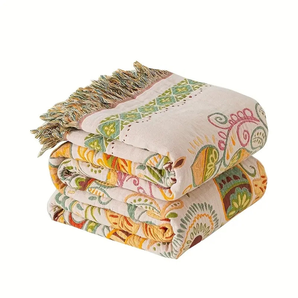 Bohemian Reversible Sofa and Bed Throw with Autumn Leaf Design | Reversible Boho Leaf Throw | Throw Blankets