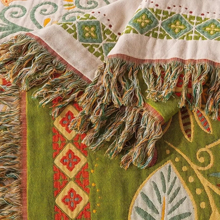 Bohemian Reversible Sofa and Bed Throw with Autumn Leaf Design | Reversible Boho Leaf Throw | Throw Blankets
