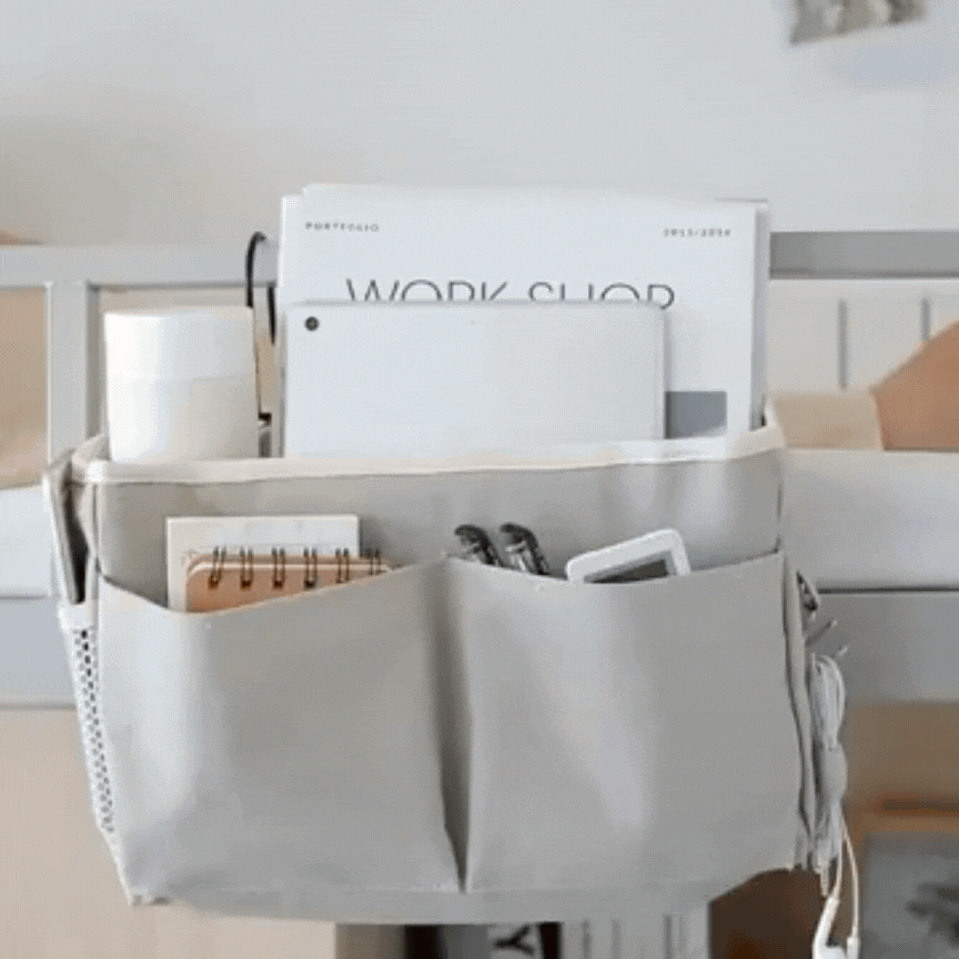 Hanging Bedside Storage Bag in Cotton Linen with Pockets | Keep Essentials Within Reach | Bedside Organizers